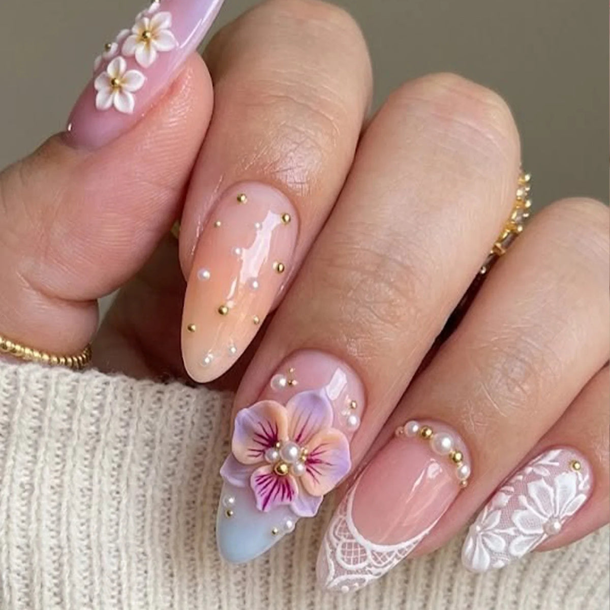 Press-On Nail Extensions Floral Embellished Easy Application
