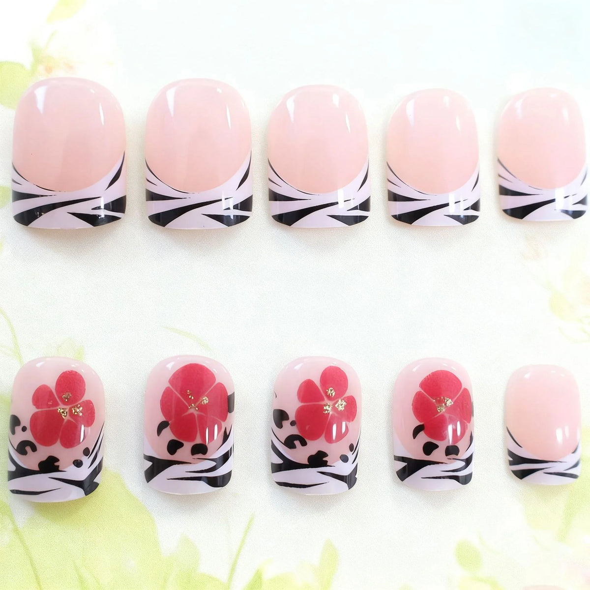 Press-On Nail Extensions Floral French Tips Easy DIY