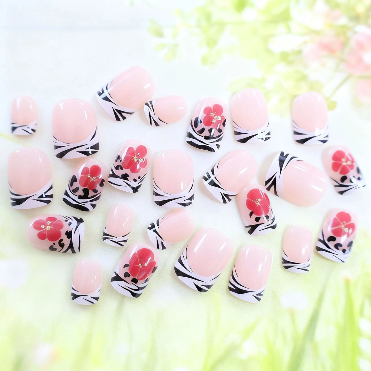 Press-On Nail Extensions Floral French Tips Easy DIY