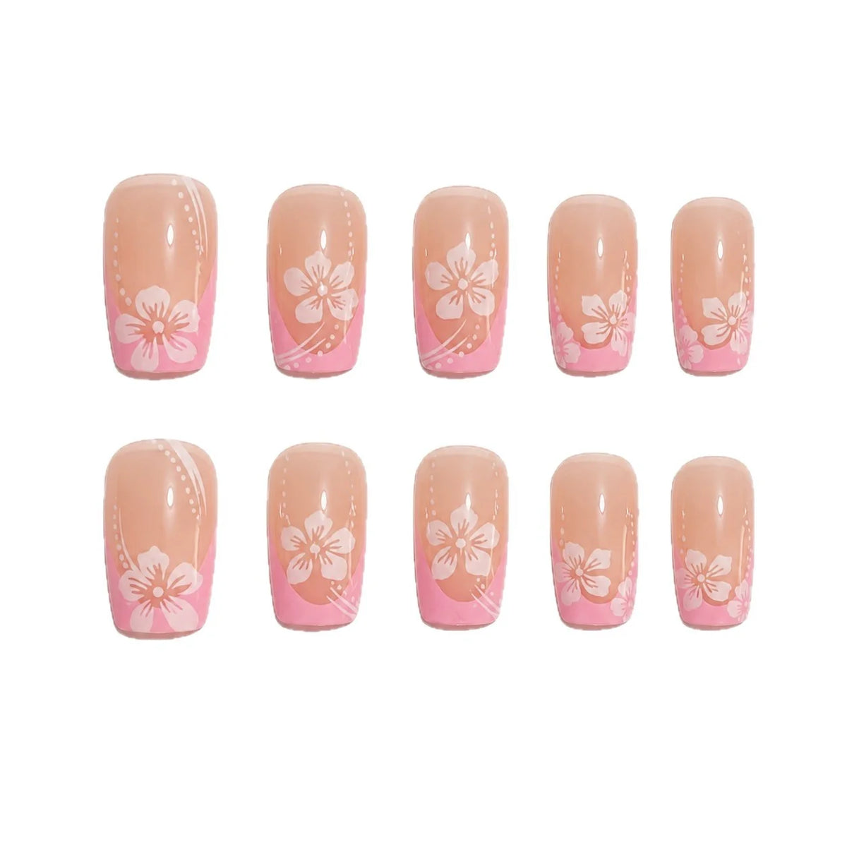 Press-On Nail Extensions Floral Full-Cover & Reusable