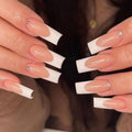Press-On Nail Extensions French Tip & Rhinestone Reusable