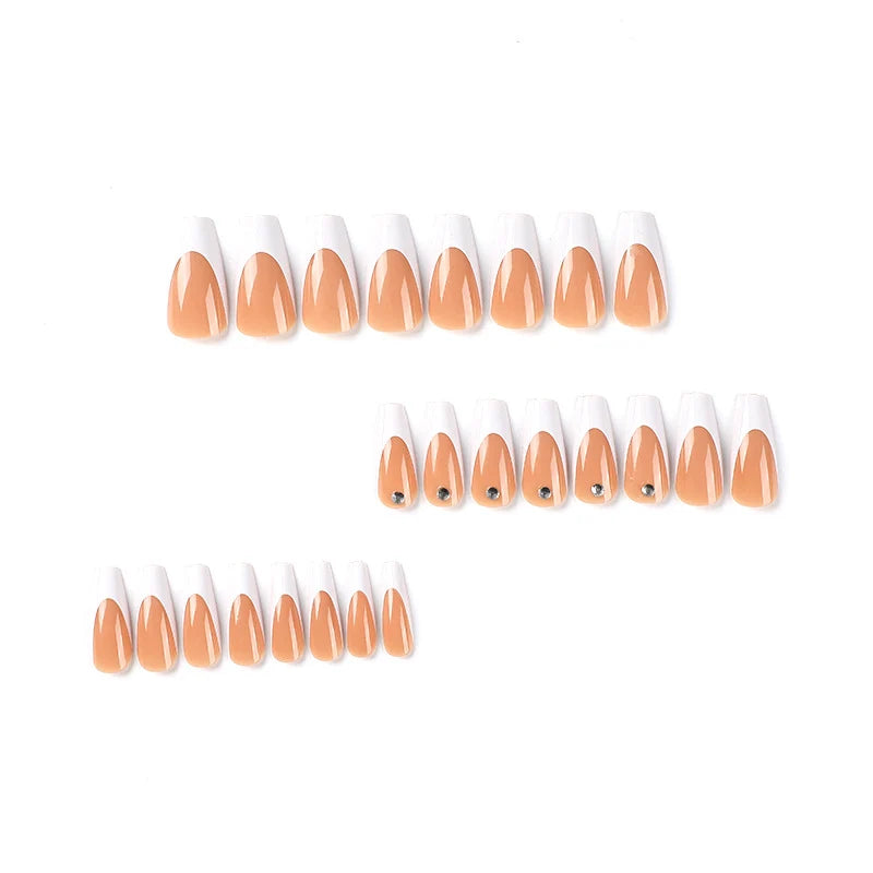 Press-On Nail Extensions French Tip & Rhinestone Reusable