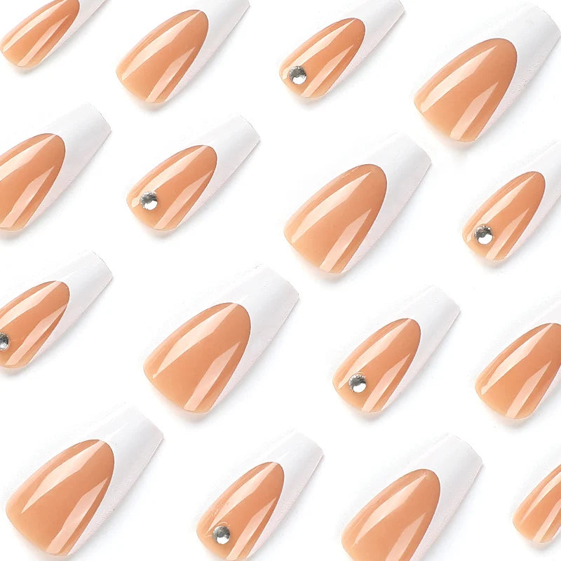 Press-On Nail Extensions French Tip & Rhinestone Reusable