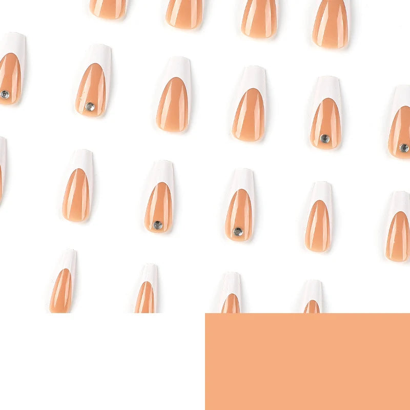 Press-On Nail Extensions French Tip & Rhinestone Reusable
