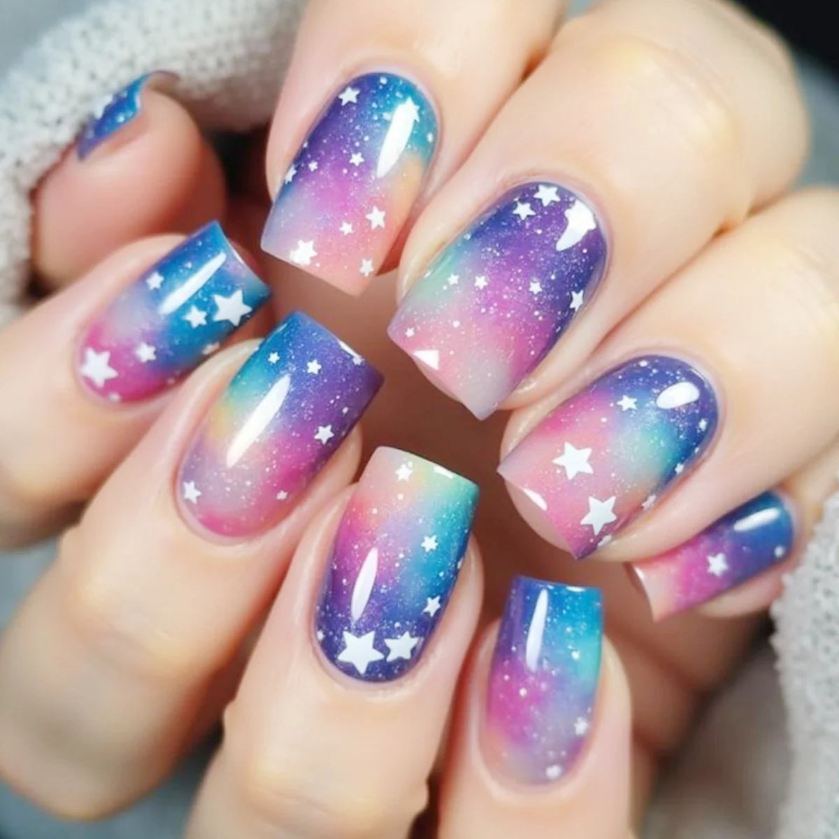Press-On Nail Extensions Galaxy Gradient & Star Accents