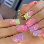 Press-On Nail Extensions Geometric Gradient Pink Easy Application