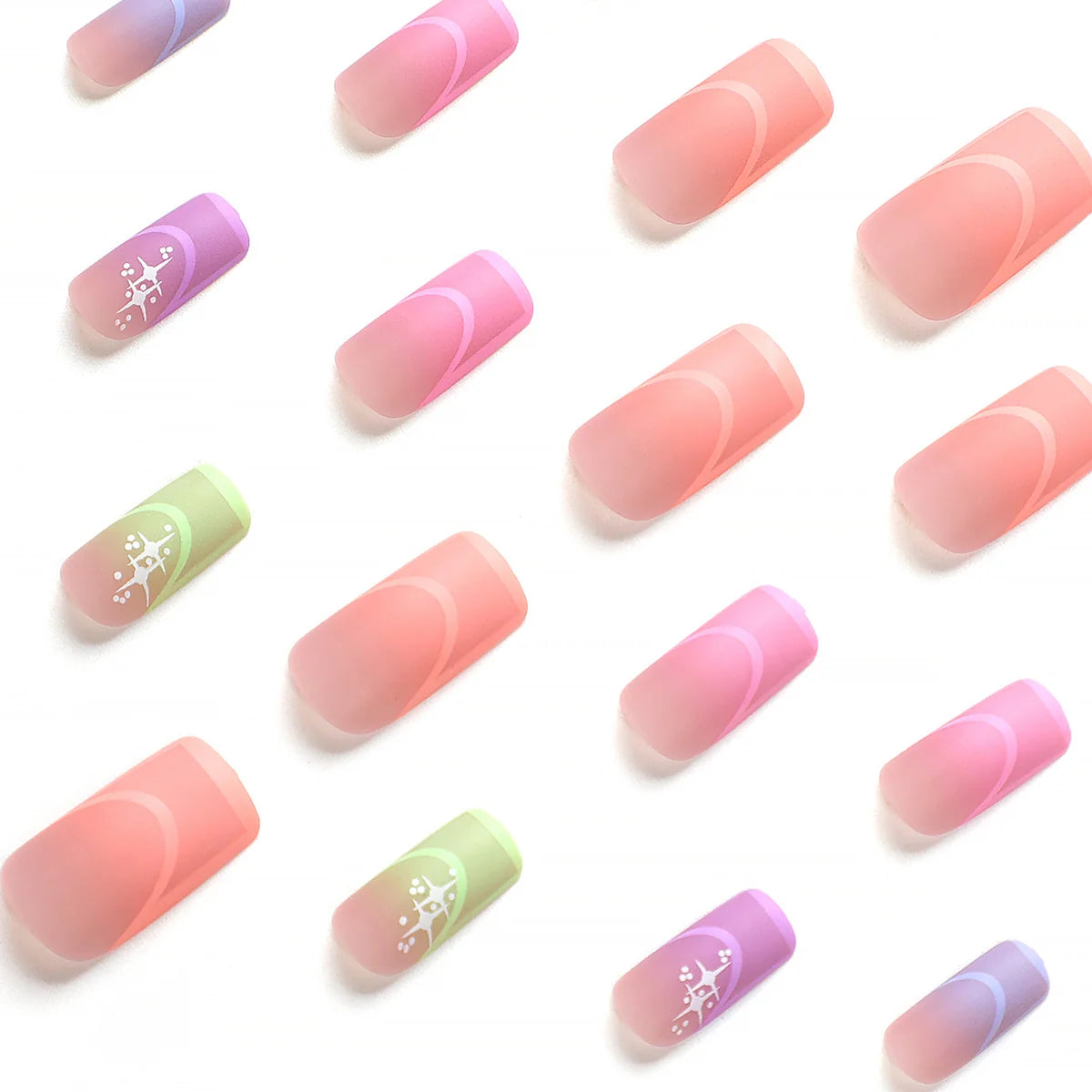 Press-On Nail Extensions Geometric Gradient Pink Easy Application