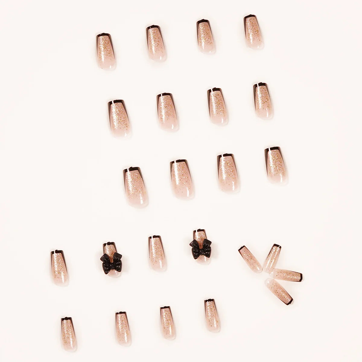 Press-On Nail Extensions Glitter & Bow Accents Easy Application