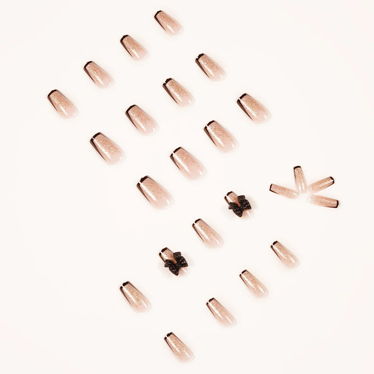 Press-On Nail Extensions Glitter & Bow Accents Easy Application