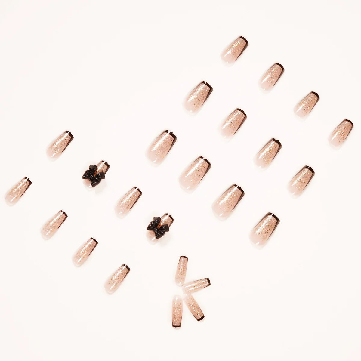 Press-On Nail Extensions Glitter & Bow Accents Easy Application