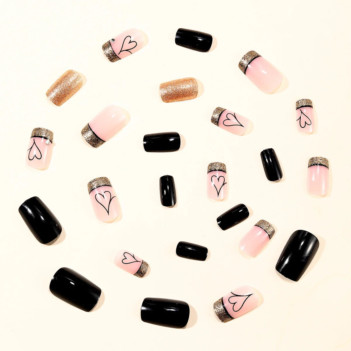 Press-On Nail Extensions Glitter Heart Accent Easy Application