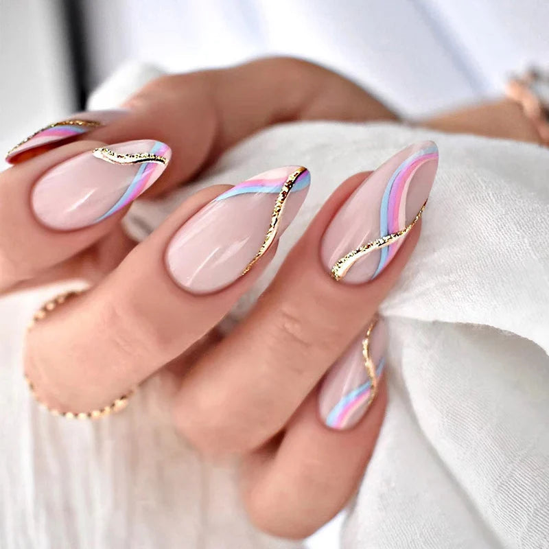 Press-On Nail Extensions Gradient Ombre Gold Accent Easy Apply