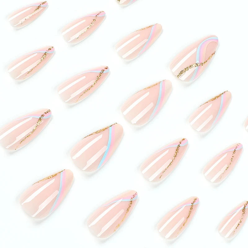 Press-On Nail Extensions Gradient Ombre Gold Accent Easy Apply