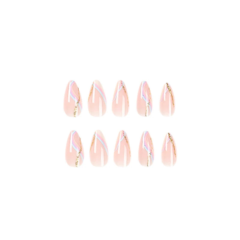 Press-On Nail Extensions Gradient Ombre Gold Accent Easy Apply