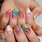 Press-On Nail Extensions Hand-Painted Floral Easy Apply & Remove