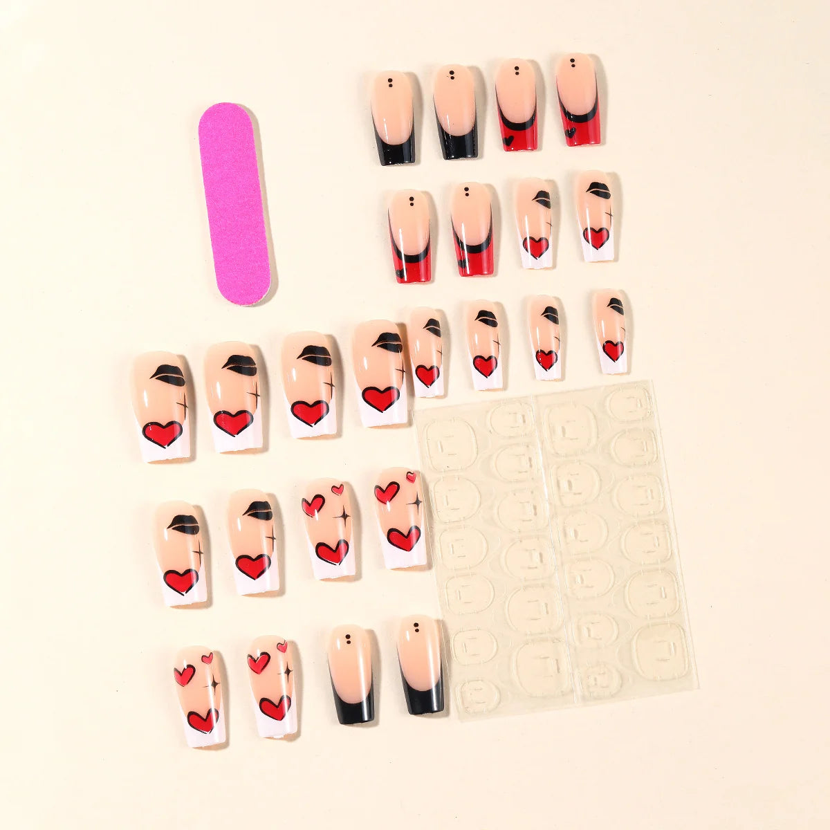 Press-On Nail Extensions Heart Accent Glossy Finish Snug Fit