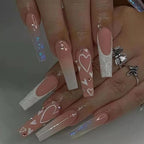 Press-On Nail Extensions Heart-Embellished Jelly Gel Finish