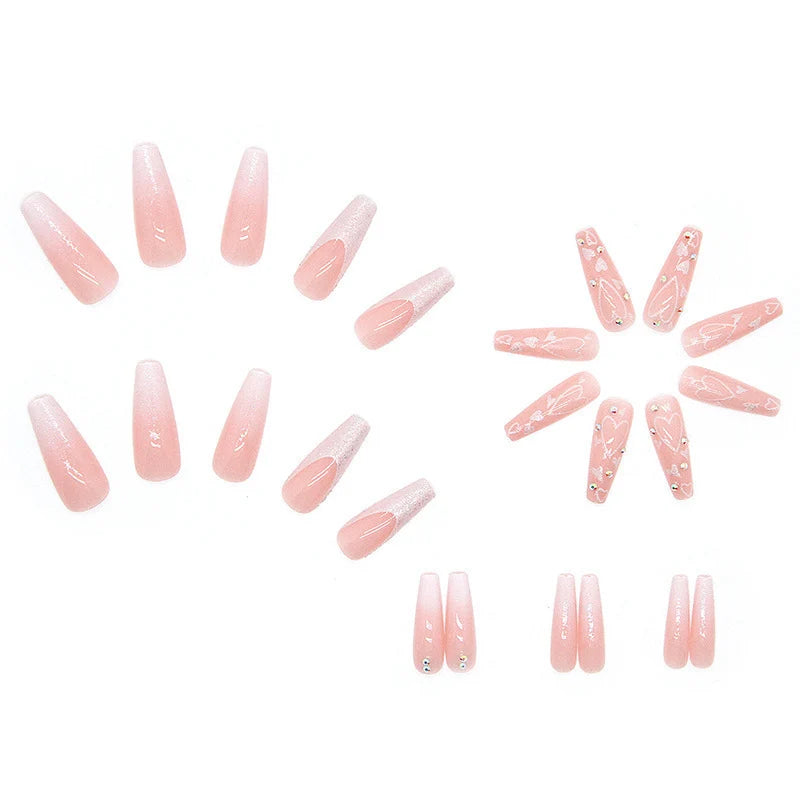Press-On Nail Extensions Heart-Embellished Jelly Gel Finish