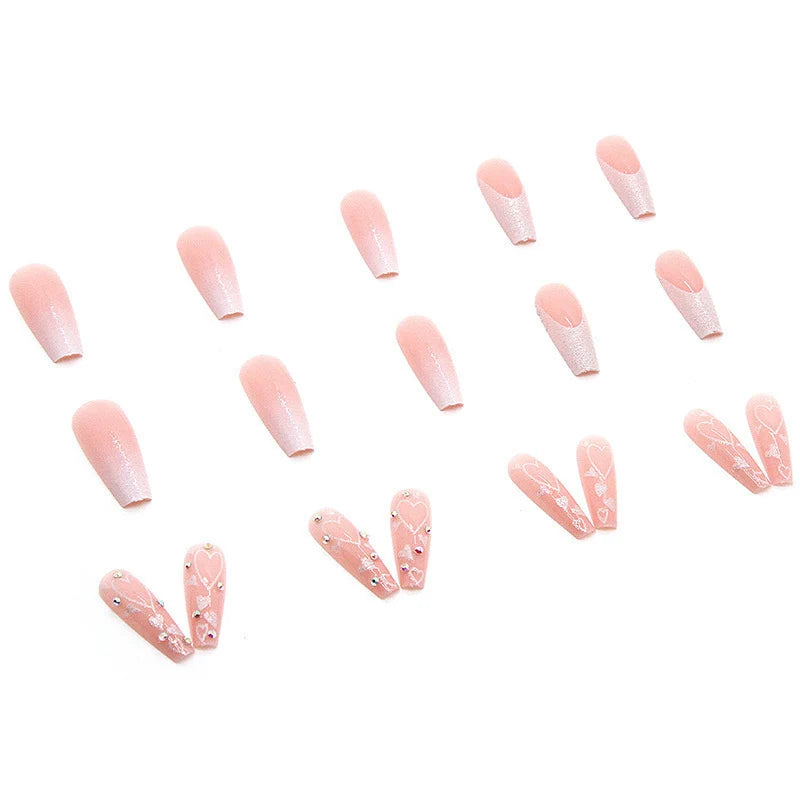 Press-On Nail Extensions Heart-Embellished Jelly Gel Finish