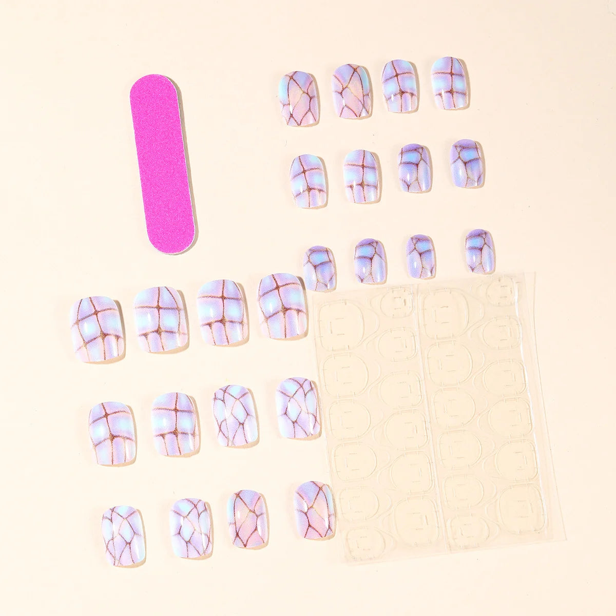 Press-On Nail Extensions Iridescent Geometric Lightweight Acrylic