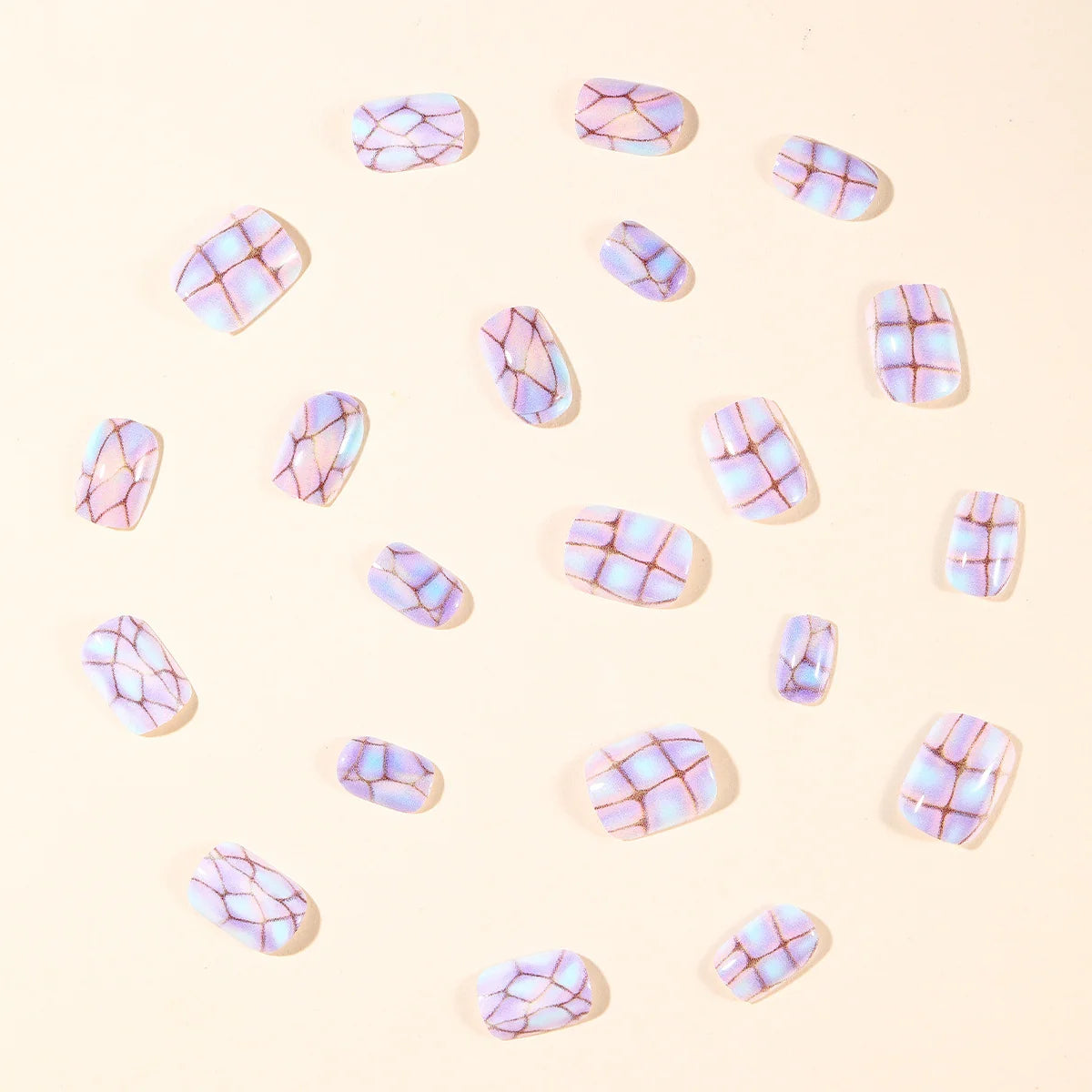 Press-On Nail Extensions Iridescent Geometric Lightweight Acrylic