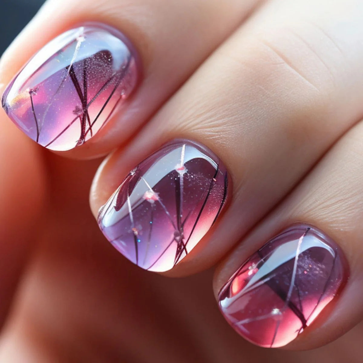 Press-On Nail Extensions Ombre Dark Pink Adhesive Backing