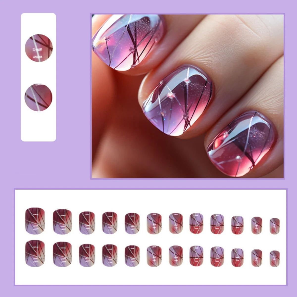Press-On Nail Extensions Ombre Dark Pink Adhesive Backing