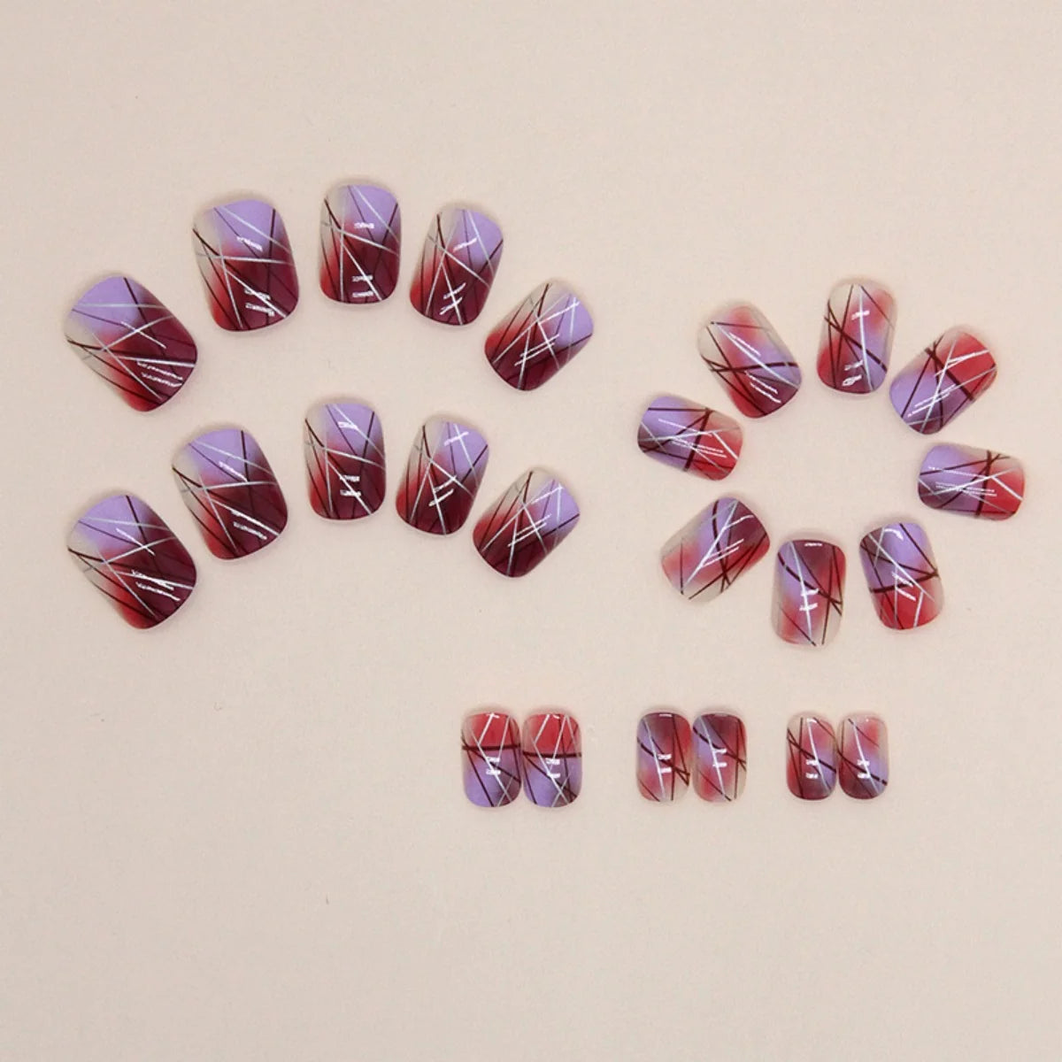 Press-On Nail Extensions Ombre Dark Pink Adhesive Backing