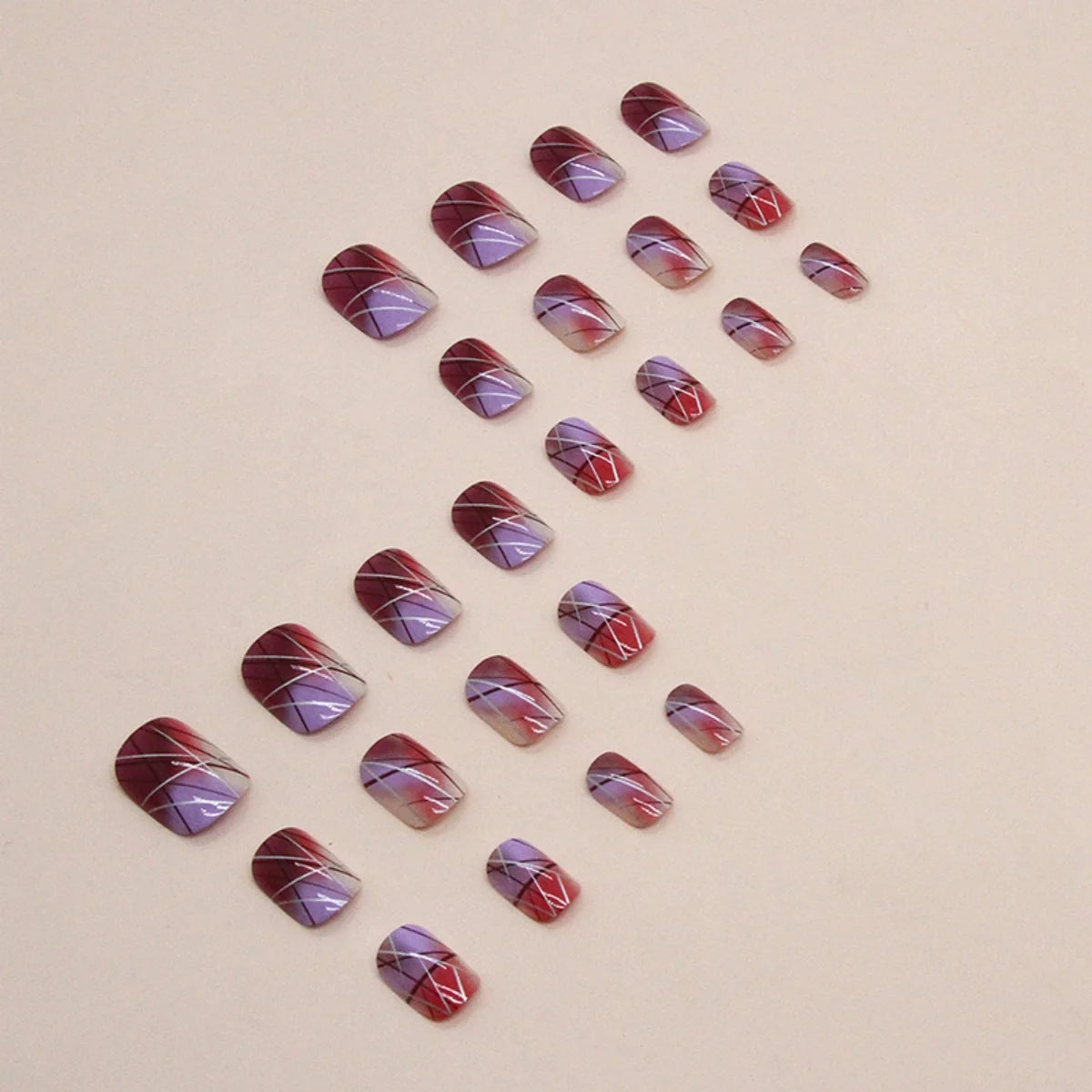 Press-On Nail Extensions Ombre Dark Pink Adhesive Backing