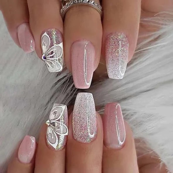 Press-On Nail Extensions Ombre & Glitter Easy Application