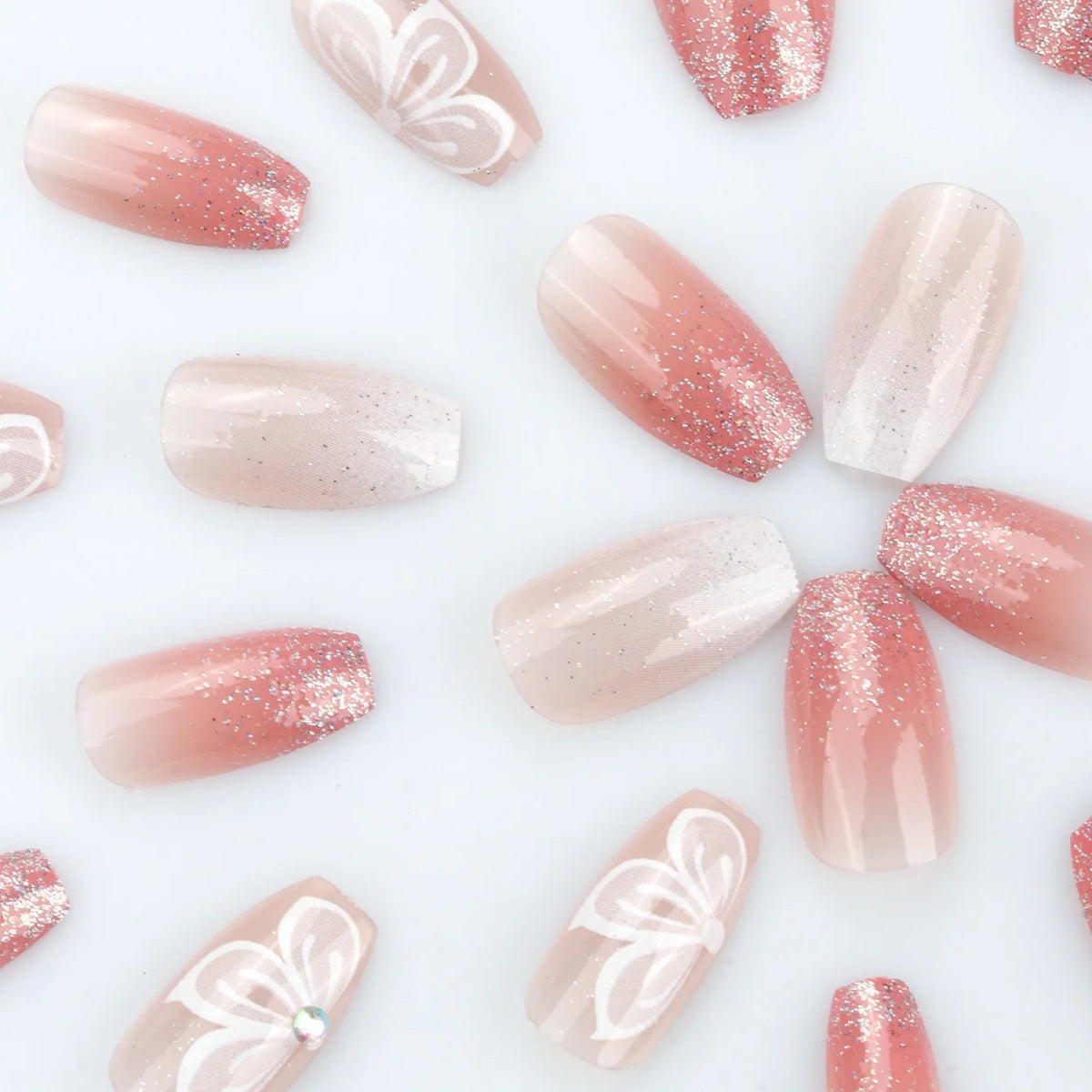 Press-On Nail Extensions Ombre & Glitter Easy Application