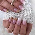 Press-On Nail Extensions Ombre & Gold Glitter Easy Apply