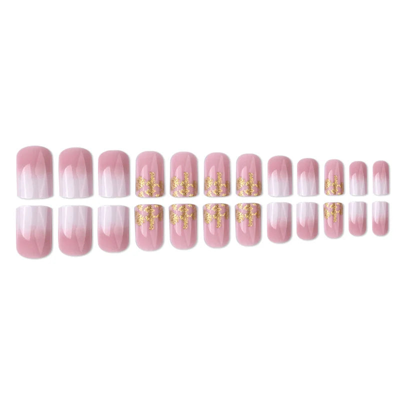 Press-On Nail Extensions Ombre & Gold Glitter Easy Apply