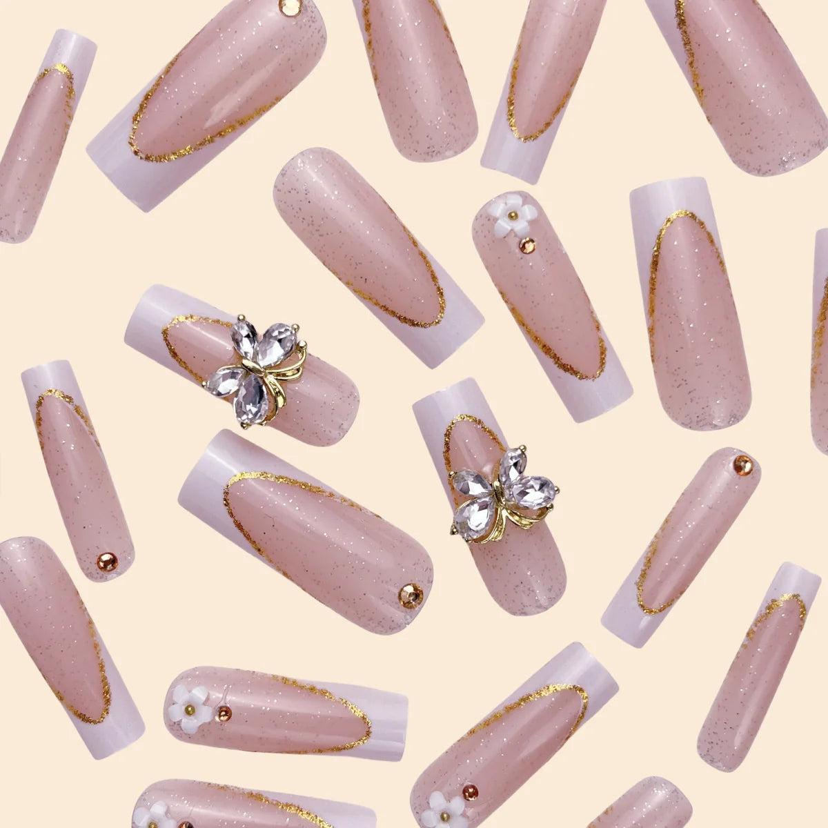 Press-On Nail Extensions Stiletto Acrylic Gold Accents