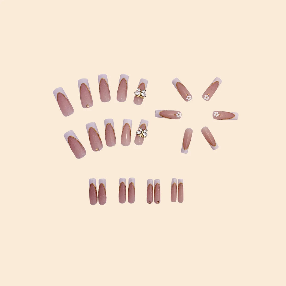 Press-On Nail Extensions Stiletto Acrylic Gold Accents