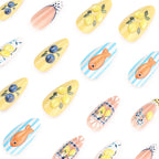 Press-On Nail Extensions Stiletto Handmade Fruit Motifs Turquoise