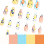 Press-On Nail Extensions Stiletto Handmade Fruit Motifs Turquoise