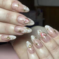 Press-On Nail Extensions Stiletto White Gold Heart Accents