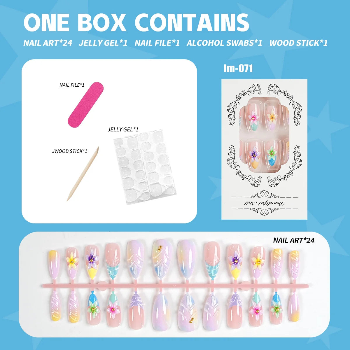Press-On Nail Kit 24 Floral Nails & Tools