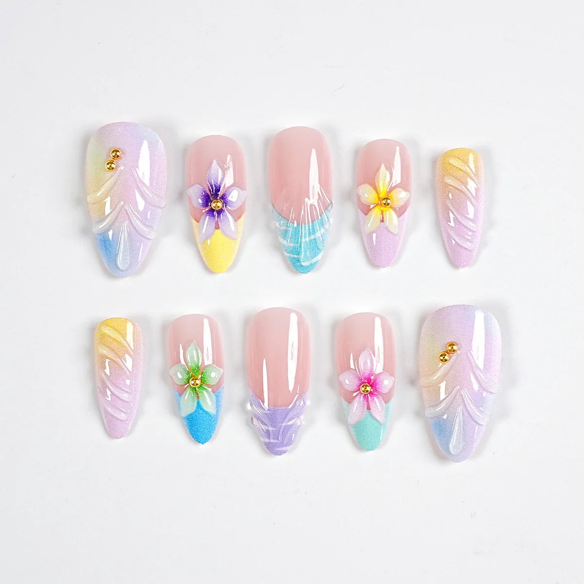 Press-On Nail Kit 24 Floral Nails & Tools