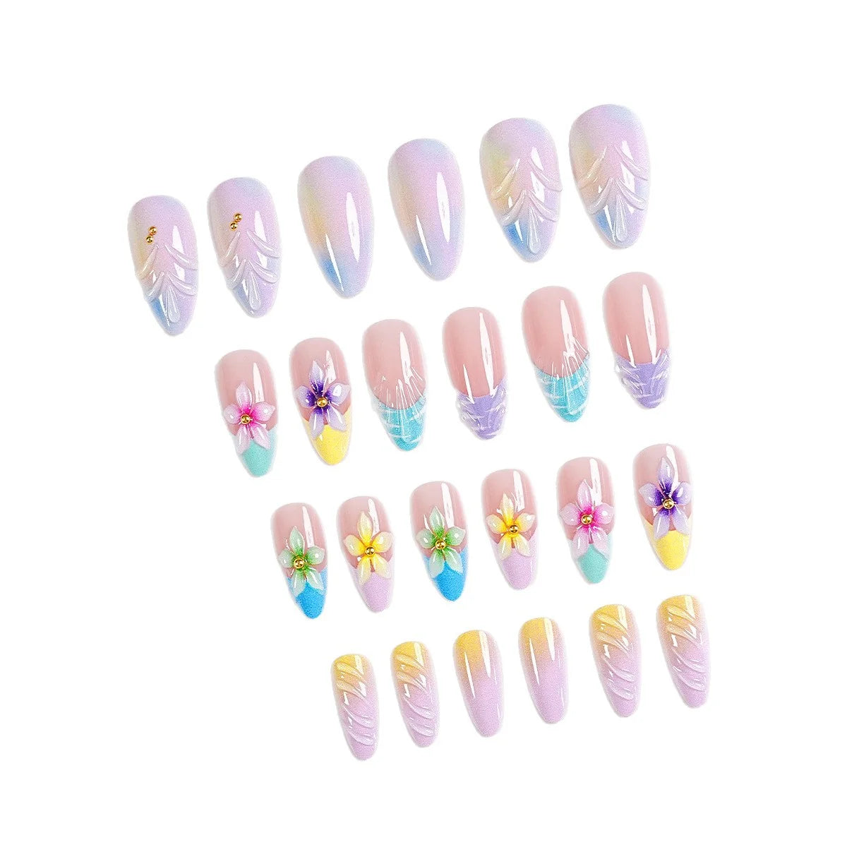 Press-On Nail Kit 24 Floral Nails & Tools
