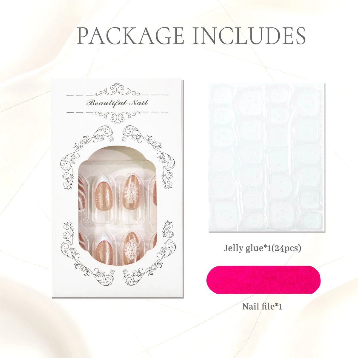 Press-On Nail Kit 24 Nails Jelly Glue & File