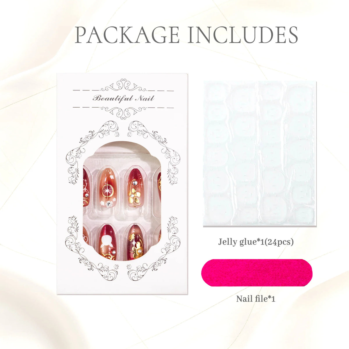 Press-On Nail Kit 24-Piece Jelly Glue & Nail File
