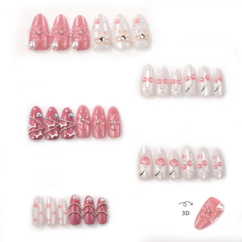 Press-On Nail Kit Acrylic 3D Floral Durable & Flexible