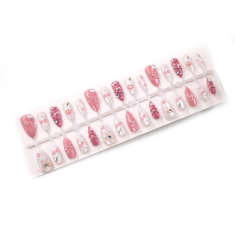 Press-On Nail Kit Acrylic 3D Floral Durable & Flexible