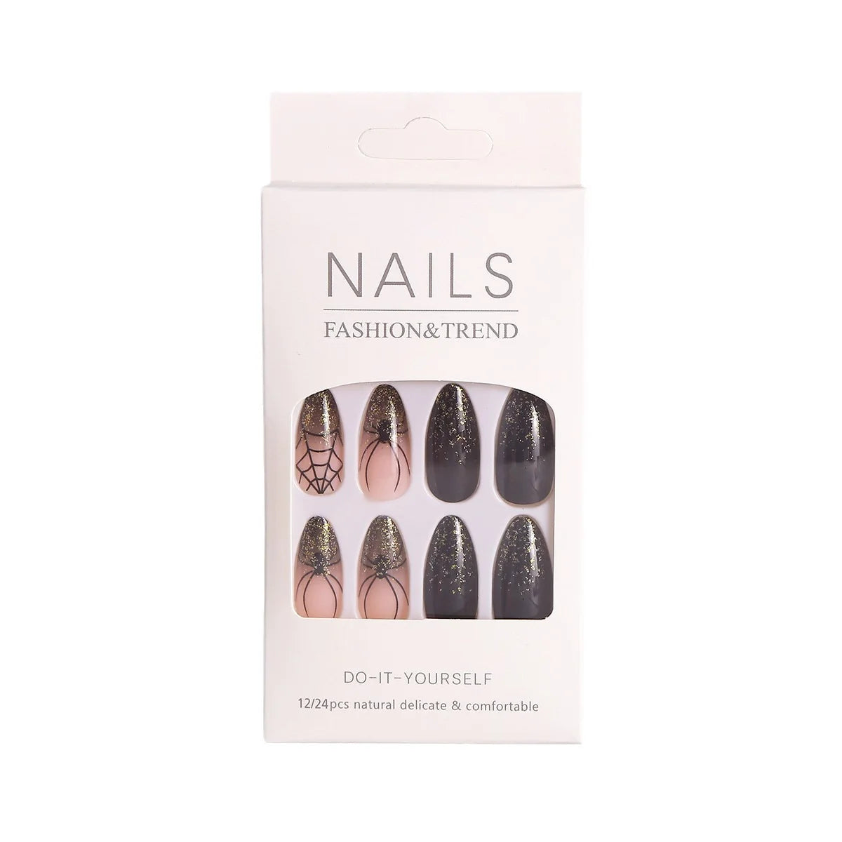 Press-On Nail Kit Black Designs 24-Piece Portable Case
