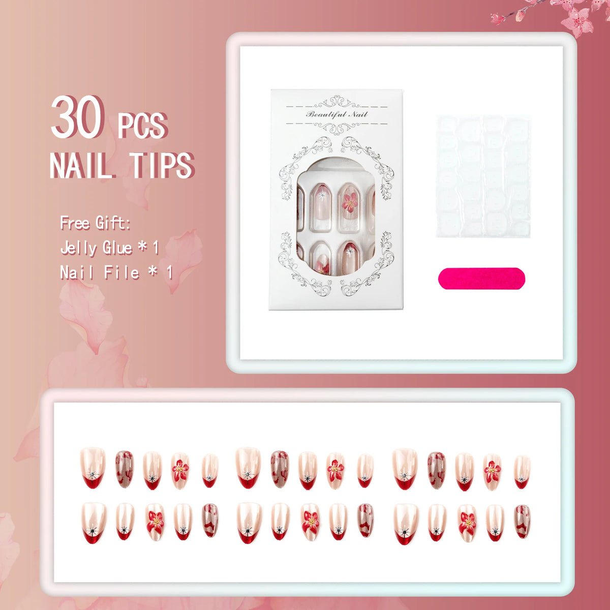 Press-On Nail Kit Floral Design Easy Application