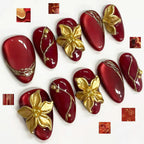 Press-On Nail Kit Floral Design & Gold Embellishments