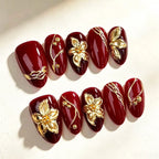 Press-On Nail Kit Floral Design & Gold Embellishments