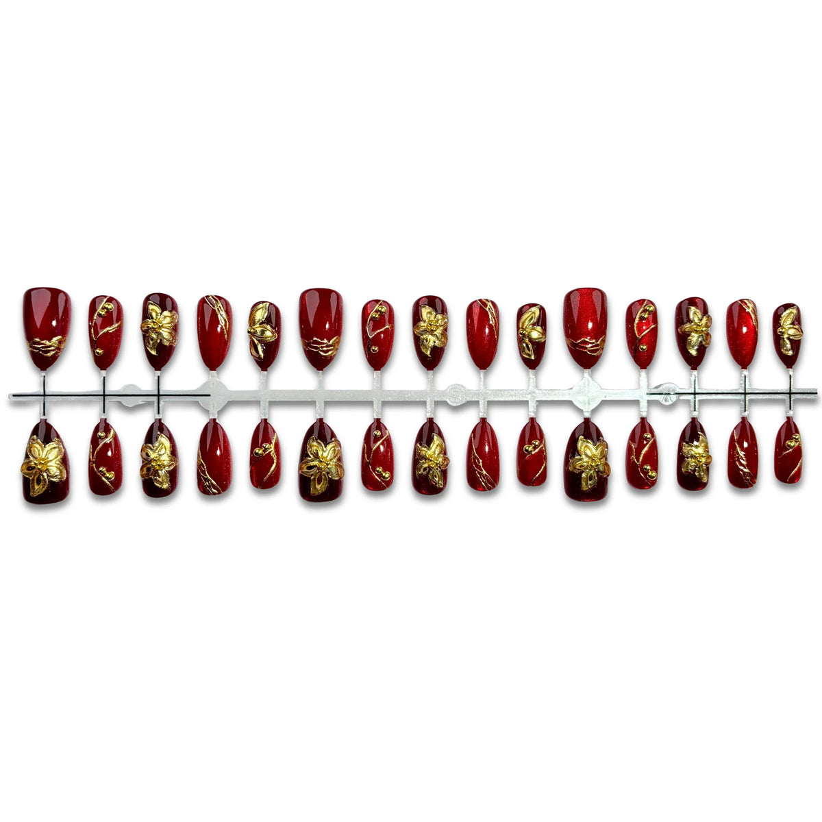 Press-On Nail Kit Floral Design & Gold Embellishments